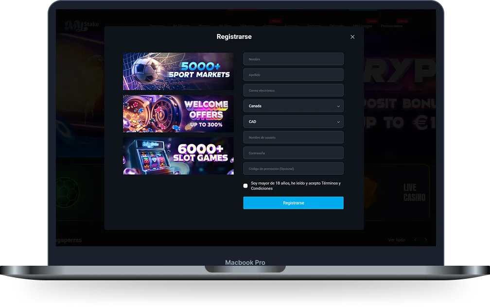 Mystake Casino Registro de Cuenta Mystake Casino con formulario de registro, mercados deportivos, ofertas de bienvenida y más de 6000 tragamonedas
